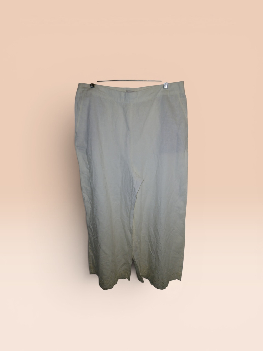 Laura Ashley White Elastic Waist Pants Eyelet Cuffs Linen Xl